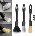 3PCS Car Detailing Brush Set - Interior or Exterior Car Cleaning Brush, [Durable Bristles] Ultra Soft Boars Hair Car Detailing Brushes, Auto Detail Brushes for Air Vent, Leather Seat, Wheels, Emblems
