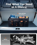 HOTOR Trunk Organizer - Car Organizer, Foldable Trunk organizer for SUVs & Sedans, Sturdy Car Organization for Car Accessories, Tools, Sundries, Black, 2 Compartments, 21.3"×12.6"×10.6"