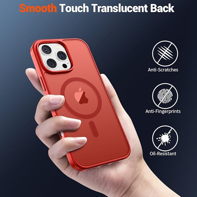 SUPFINE Magnetic for iPhone 16 Pro Max Case (Compatible with MagSafe) (Military Grade Drop Protection) Slim Translucent Matte Shockproof with Anti-Fingerprint Phone Case,Red