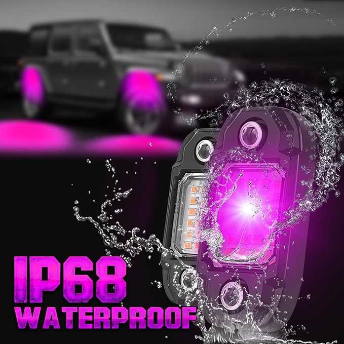 6Pods LED Rock Lights Purple 24 LEDs Chips Neon Trail Rig Lamp Underglow Light for Cars Trucks SUV ATV UTV