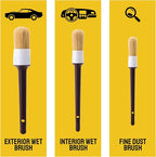 Detail Dudes Car Detailing Brush Set 3-pc - Scratch-Free Boars Hair for Interior and Exterior Work - Pro Quality Car Cleaning Brush Kit for Leather Seats, Dashboards, Wheels, Grills and Paint