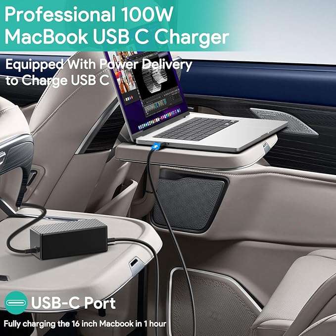 HKY Laptop Car Charger USB C PD 100W 95W 90W 65W 45W DC Adapter for Lenovo Thinkpad/Yoga/IdeaPad,Dell Latitude/XPS,LG Gram,MacBook Pro/Air,HP Spectre/Elitebook,Surface,Acer,Asus,MSI,Chromebook Charger