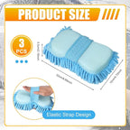3 Pack Chenille Premium Scratch-Free Microfiber Wash Mitt Car Wash Sponges, Non-Scratch Car Cleaning Sponge Mitts, Ultra-Soft Glove, Swirl-Free Finish, Safe for Trucks, Suvs (Light Blue)