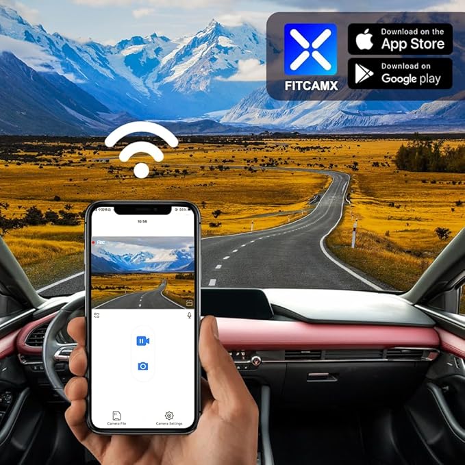 Fitcamx Front 2K+Rear 1080P Dash Cam for 2024 2025 Mazda 3 Select Sport Premium Plus Turbo Carbon Edition Preferred, OEM Look, Dual Loop Recording, WiFi & APP, Parking Mode, Easy to Set, 64GB Card