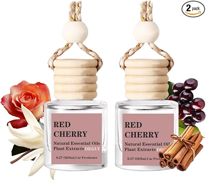 2Pack Red Cherry Air Freshener Set, Car Accessories Decoration Hanging Scented Car Diffuser for Men Women