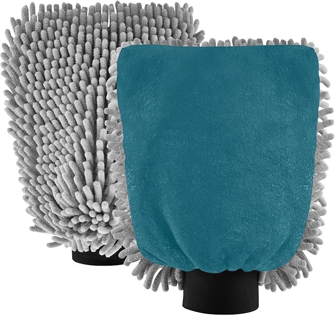 Qilmy Navy Blue Microfiber Chenille Car Wash Sponge Scratch Free Car Wash Mitt Absorbent Mitt Sponge for Trucks SUVs Car Washing Home Cleaning, Large