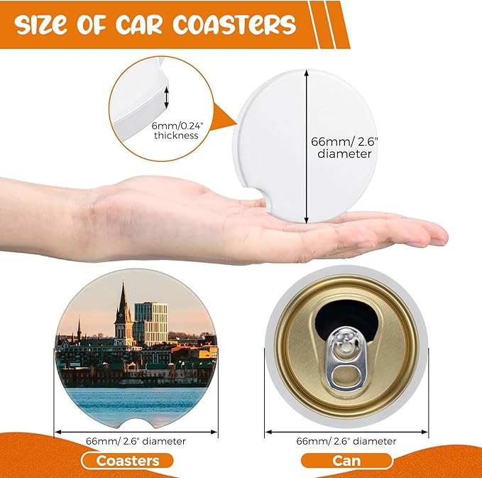 Frienda Ceramic Car Sublimation Blanks Cupholders Sandstone for Car Cup with Finger Notch for Easy Removal Ceramic Auto Cupholder Keep Vehicle from Cold Drink Sweat Stain Spill(50 Pieces)