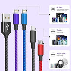 Dual IP 4 in 1 Multi Charging Cable [1Pack 5FT], Nylon Phone Charger USB Cable, Travel Charging Cords with IP/IP/Type C/Micro Port, Compatible with Most Cell Phones/Tablets and More