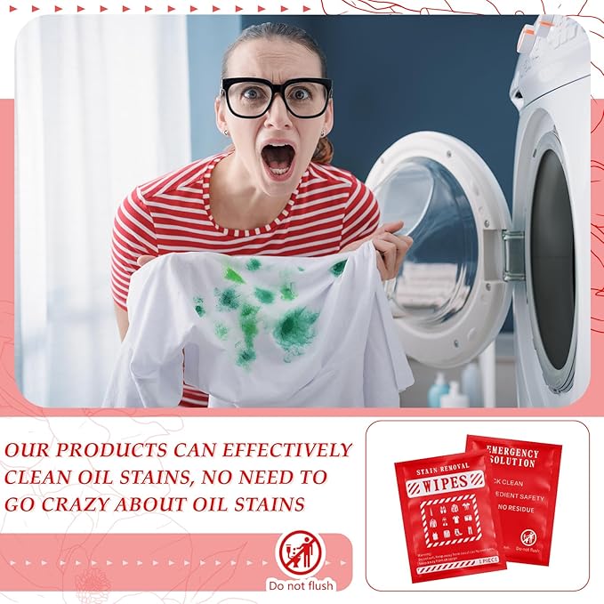 Timgle 200 Pcs Instant Stain Remover Wipes Individual Wrapped Stain Remover Wipes Bulk Portable No-rinse Cleaner for Clothes Fabric Coffee Grease Travel Purse Diaper Bag Car Laundry (Red)