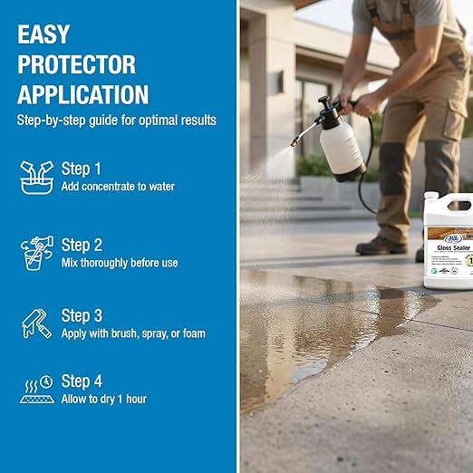 Rainguard Clear Gloss Sealer, Wet Look Water Based Silicone Acrylic Waterproofer for Concrete, Wood, Brick, Stone & Masonry Surfaces, Ready to Use, 1 Gallon