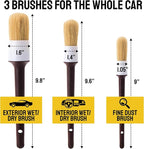 Detail Dudes Car Detailing Brush Set 3-pc - Scratch-Free Boars Hair for Interior and Exterior Work - Pro Quality Car Cleaning Brush Kit for Leather Seats, Dashboards, Wheels, Grills and Paint
