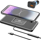 Wireless Car Charger Pad, REESTECQI 15W Wireless Charging Pad for Car Non Slip Phone Car Wireless Charger [40W Car Charger Included] for iPhone 17 16 15 14 13, AirPods 3/Pro 2, Samsung S26/S25/S24