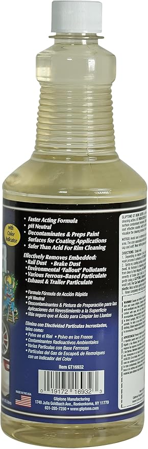 Gliptone GT Iron Eater pH Neutral Wheel Cleaner Gel, Fast Acting, Color Changing Formula for Safe and Powerful Brake Dust & Iron Deposit Removal, Acid-Free Surface Contaminant Remover, 32 Fl Oz