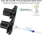 QC 3.0 USB Outlet 12V Boat Marine Waterproof Cigarette Lighter Socket Splitter 12 Volt DC Power Charger Adapter DIY Kit with Blue LED Dual USB Ports for Rocker Switch Panel on Car RV Golf Cart ATV