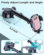 YRU True Military-Grade [360° Rotation Suction] 2026 Ultimate Car Phone Holder Mount 【90+LBS Safest Strongest & Patent Certs】 Dashboard Windshield Vent for iPhone 17 16 Pro Max Samsung, Pale Pink