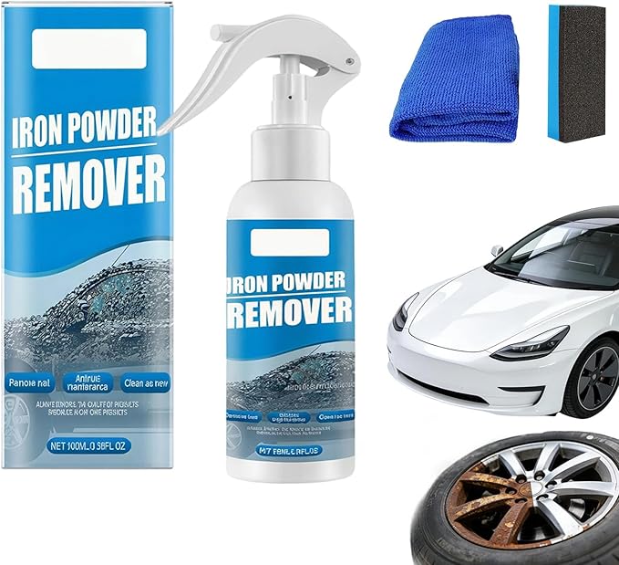 Iron Powder Remover Spray, Multi-Functional Quick-Acting Rust Removal Spray - pH Neutral & Paint Safe Car Detailing for Wheels, Rims & Metal Tools - Advanced Formula, No Damage to Surface (100 ML*1)