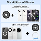 Magnetic Phone Ring Holder for Samsung Galaxy S26 S25 Ultra S25 S24 FE S24 Ultra, Removable Magsafe Phone Grip with Kickstand for iPhone 17 16e 16 Pro Max 16 Plus 15 14 Pro Max, Fit Magnetic Car Mount