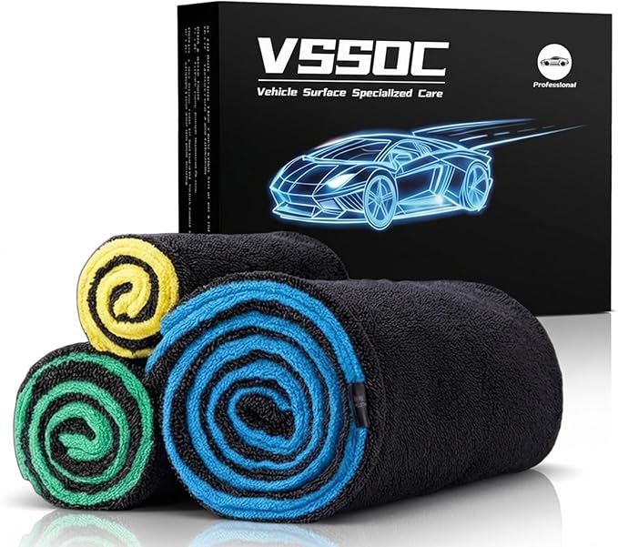 3-Pack Color-Coded Car Drying Towels (48"x24"/14"x24"/10"x10") 1200GSM Dual-Sided Twisted Loop & Coral Fleece - One Pass Save Time, Streak-Free, Scratch-Free for Cars, Trucks, SUVs