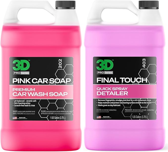 3D Pink Car Soap + Final Touch Quick Detail Spray – Cherry Scented Wash & Gloss Kit (1 Gal Each)
