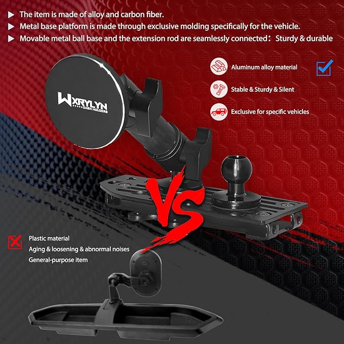 WXRYLYN 2024 2025 Wrangler JL 4xe Gladiator Dash Magnetic Phone Mount Phone Holder for 2024 2025 J eep Wrangler JL 4xe Gladiator Metal Dash Platform Magnetic Phone Mount-Driver Side