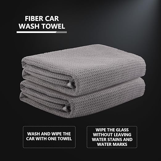 SPTA Microfiber Drying Towel, 2 PCs Car Wash Drying Towel, Waffle-Weave Highly Absorbent, Scratch Free,Big Cleaning Cloth Towel for Auto Detailing, 380GSM, 25.2 x 34.3 inch, Grey-MT033