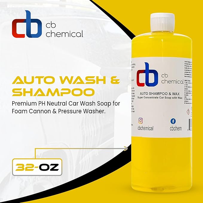 Auto Wash & Shampoo 32oz | Premium PH Neutral Car Wash Soap for Foam Cannon & Pressure Washer | High Foaming Car Shampoo with Lemon Fragrance | Safe for All Paint Types | Adds Shine & Paint Protection