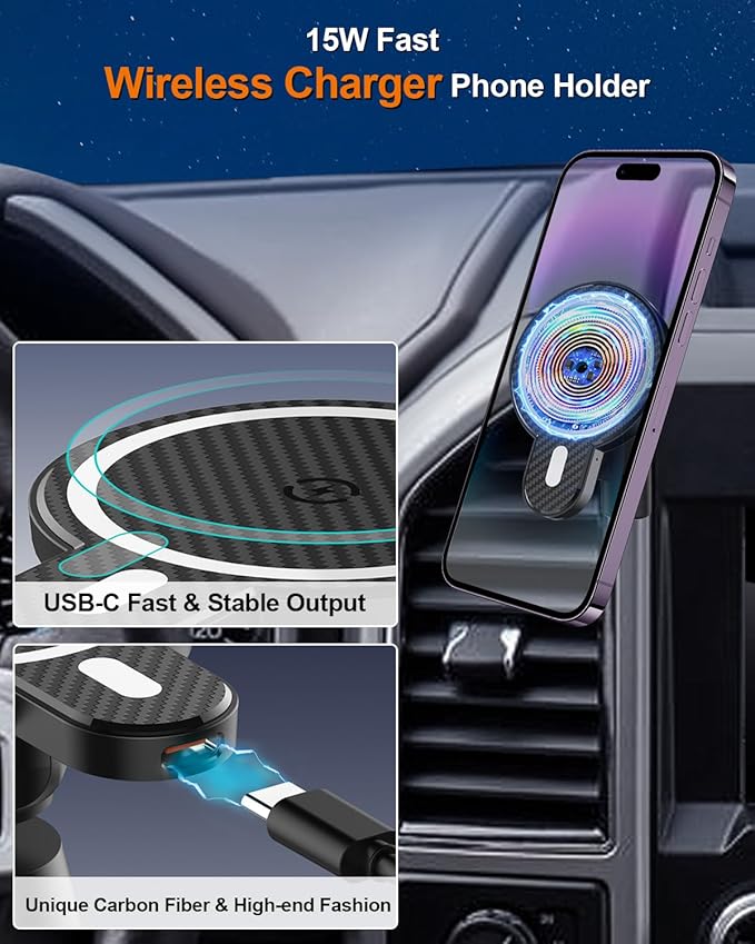 PZK Car Phone Mount for Chevrolet Equinox 2018 2019-2021 2022 2023 Accessories Chevy Car Phone Holder Magnetic 15W Fast Wireless Charger Air Vent 360° Rotation Hands Free Phone Automobile Cradles