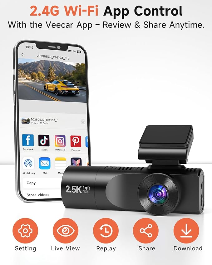 Dash Cam Front and Rear, 2.5K+1080P+1080P 3 Channel Dash Cam with 32GB Card, Wi-Fi Dash Camera for Cars, G-Sensor, Night Vision, 24H Parking, Loop Recording, 1.97”IPS, Support 256GB