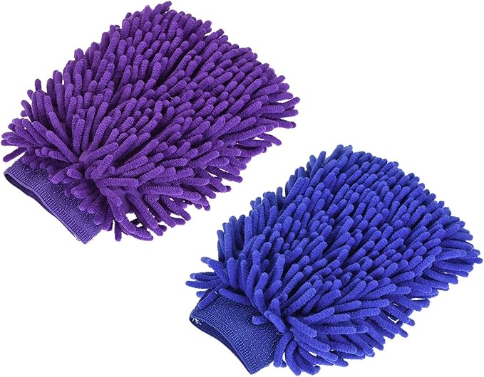 M METERXITY 2in1 Set Microfiber Chenille Wash Mitt - Double Side Reusable Gloves for Cleaning, Scratch-Free, Apply to Car Cleaning(9.84 x 6.69'',Dark Blue Purple)