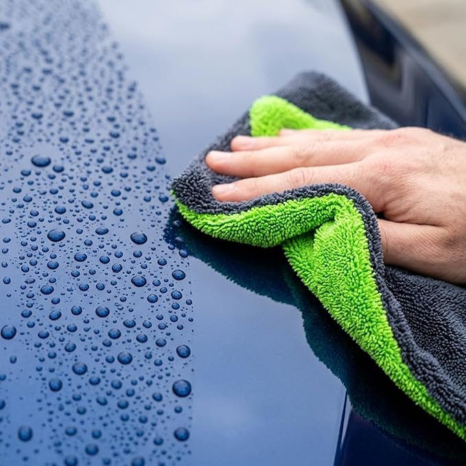 Car Microfiber Towel for Cars, 48”x24”, 1400GSM Super Absorbent, Drying Towels for SUV, Scratch-Free, Machine Washable (Darkgray-GreenYellow)