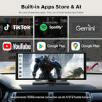 11" AI CarPlay Screen with Full Google-Play Access: Download Apps for Streaming, Gemini & More, 8-Core Processor, Built-in GPS, 1920x720 IPS 60FPS Screen, Android Auto, OTA, 1080P DVR Backup Camera