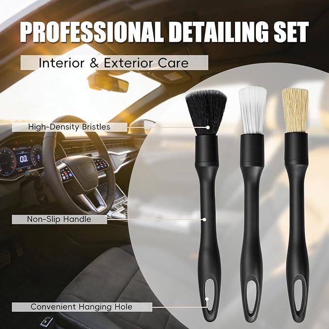 7PCS Car Detailing Brush, Ultra Soft Boar Hair Brush, Car Interior Detail Brush, Fiber Brush, Car Dust Removal Brush, Car Cleaning Gel, Cleaning Tool Set Suitable for Trucks, Cars, RVs, SUVs