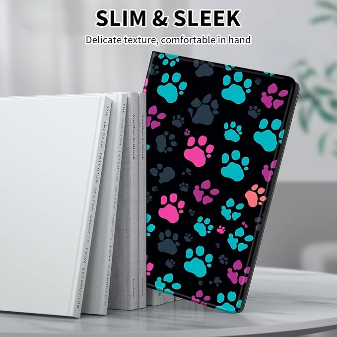 for Kindle Paperwhite Case,6.8" Kindle Paperwhite 11th Generation Case and Kindle Paperwhite Signature Edition,Leather Slim Adjustable Stand Cover with Auto Wake/Sleep,Green Pink Footprint
