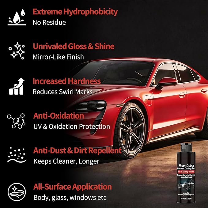 2 PCS Quick Effect Coating Agent, Nano-Quick Ceramic Coating Pro, Revolutionary Nano Spray for Car Detailing for Dust-Proof Glass Effect and Lasting Luster, 3.5 fl.oz