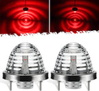 Partsam 2Pcs Clear Glass Lens Red LED Watermelon Lights, Round Shape Light Watermelon Underglow Lights Turn Signal for Semi Truck Pickup, Compatible with Freightliner Kenworth Peterbilt