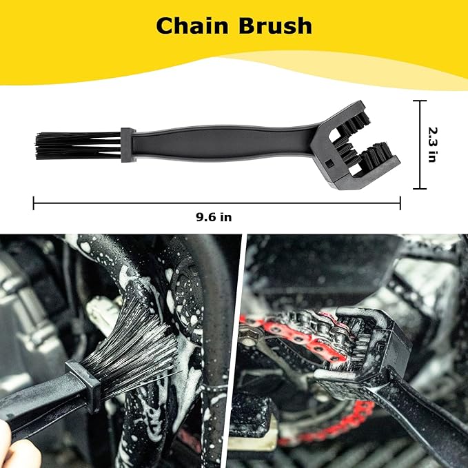 focopot Motorcycle Cleaning Kit 6 Pack with Easy Reach Brush,Tire Brush,Wool Wash Mitt,Chain Brush,Detailing Brush and Microfiber Towel for Cleaning Motorcycle Mudguard,Rims,Exhaust,Frame