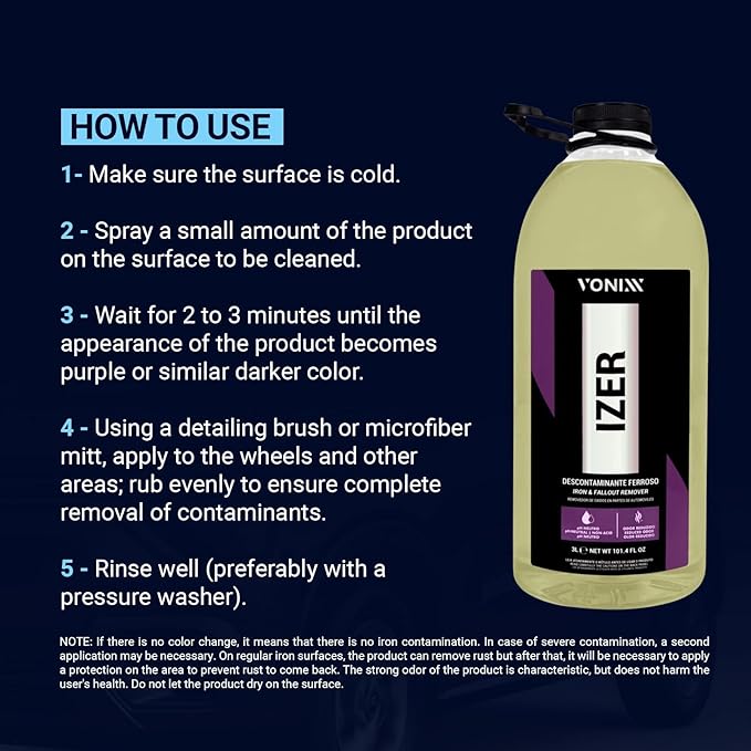 Vonixx Izer Iron Remover| pH-Neutral, Non-Acidic Formula | Easy Application | Reduced Odor Formula | Keep Your Vehicle Looking Like New | Car Detailing Supplies | 101.4 fl oz (3L)