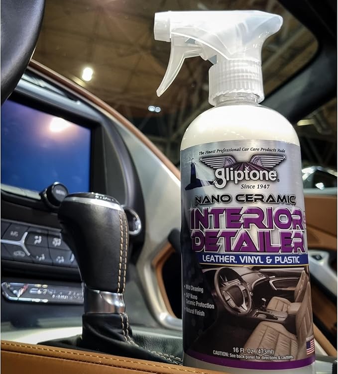 Gliptone Ceramic Interior Detailer 16 oz, Professional SiO2 Enhanced Cleaner and Protectant, Spray and Wipe Formula for Vinyl, Plastic, Rubber, Wood Grain, and Painted Panels