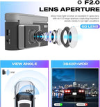 Dasaita 4K Dual Dash Cam with 2160P Front & 1080P Rear Camera, 3.2" IPS HD Display, 170° Wide Angle, WiFi, WDR, G-Sensor, Loop Recording, Car Charger Power Cable, Night Vision-DAS-U3s