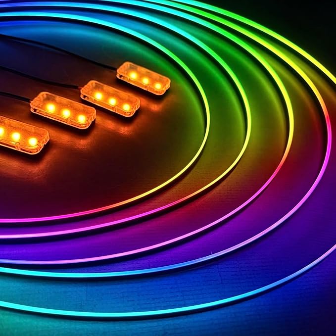 KENANEK 55.12inch Acrylic LED Lights for Car–6 Dreamcolor Interior Car LED Strip Light+4 footwell Lights, 3 Control Methods, Music Sync, Dual USB Cigarette Lighter, Universal Fit for Car/SUV/Truck