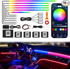 Dreamcolor Acrylic Interior Car LED Strip Lights, 10 in 1 Ambient Lighting Kit with Wireless APP, Dynamic Chasing Music Sync Fiber Optic Lights with DIY Mode, Car Inside Lighting Accessories