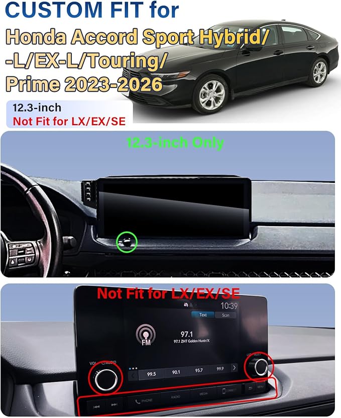 SKYLOTEC Phone Holder for 2023-2026 Honda Accord Accessories 12.3-inch Magnetic Accord Phone Mount for MagSafe, Magnets 15W Fast Wireless Charger Cell Phone Base (Not Fit for LX/EX/SE)
