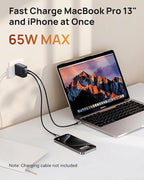 INIU 2 USB C Ports 65W GaN Charger - Compact Foldable PD PPS USB C Wall Charger for MacBook Pro/Air, Dell XPS 13, iPad Pro, Samsung Galaxy S23, Note 20/10+, iPhone 16/15/14, Steam Deck