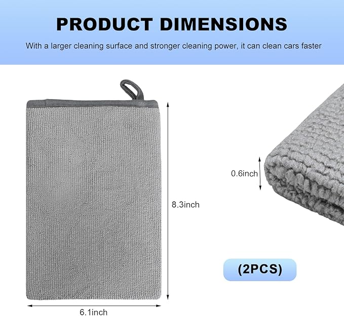 2 PCS Clay Mitt, Fine Grade Microfiber Claying Bar Glove Car Detailing Towels, Scratch-Free Cleaning & Polishing Clay Eraser Mitts for Vehicle Surface, Car Accessories (Gray)