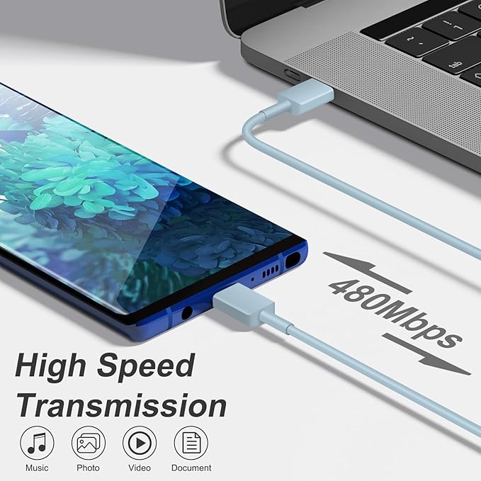 45W Type C Charger, USB C Charger 2-Pack iPhone 15 16 Charger 6FT with iPhone 16/16 Plus/16 Pro/16 Pro Max/iPhone 15/15 Pro Max/iPad Pro/AirPods/Galaxy S24 S23 S22 S21,Android Charger(Bule)