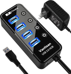 vantisan Powered USB 3.0 Hub, USB Extension 4-Port USB Hub Splitter (4 USB 3.0 Data Ports+1 Smart Charging Port) with 5V/3A Powered Adapter and Individual ON/Off Switches