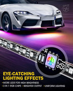 Xprite Car Underglow Light, 6 Pcs Under Glow Kit for Car with Dream Color Dancing Chasing, App & Remote Control 16 Million Colors Sound & Music Waterproof Under Glow Lights for Truck
