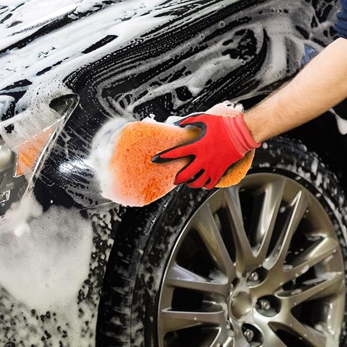 Tanlade 4 Pcs 2 Pack Large Microfiber Car Wash Sponge for Cleaning, Non Scratch Microfiber Sponges for Car Washing Supplies, Trucks and Motorcycles (Orange)