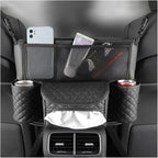 zipelo Car Handbag Holder Between Seats, PU Leather Multi-Pocket Large Capacity Purse Holder, Auto Net Bag Barrier of Backseat Pet Kids, Car Seat Organizers and Storage for Cargo Tissue Cup (Black)
