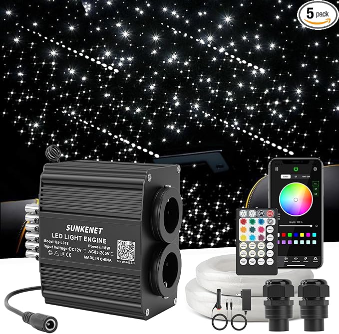 18W Twinkle&Meteor 2 in 1 RGBW Starlight Headliner Kit, 1000pcs*0.03in*9.8ft+96pcs Shooting Star Lights for Car/Home Ceiling, Fiber Optic Lights with Bluetooth APP/Remote Control/Music Effect